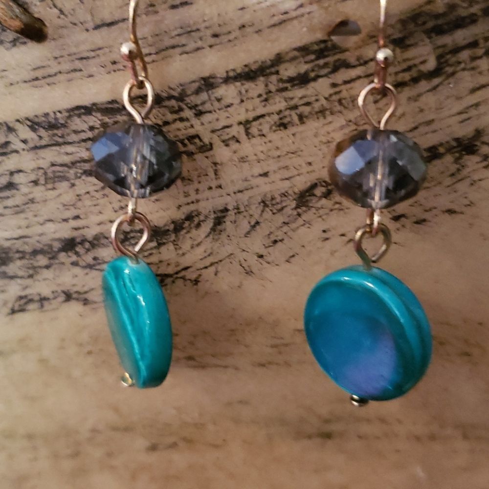 Malachite with Iridescent Beads Dangling Hook Earrings - Picture 5 of 5